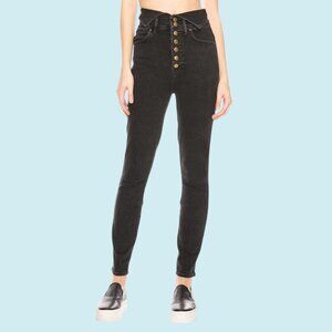 Mother Jeans Size 25 Black Washed The Swooner Exposed Button Snap Ankle Denim